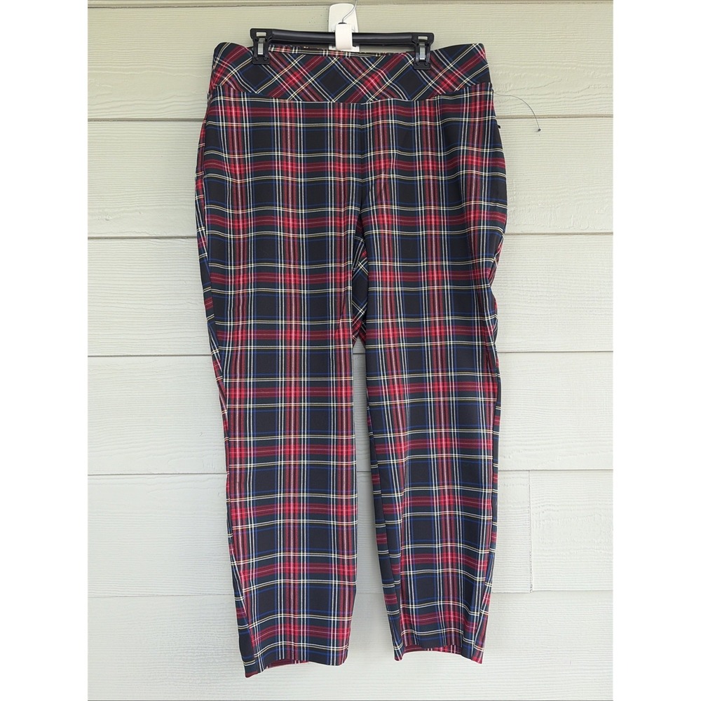 JNY Jones New York Tartan Holiday Plaid Pull On Slim Leg Pants Women 1X NEW NWT